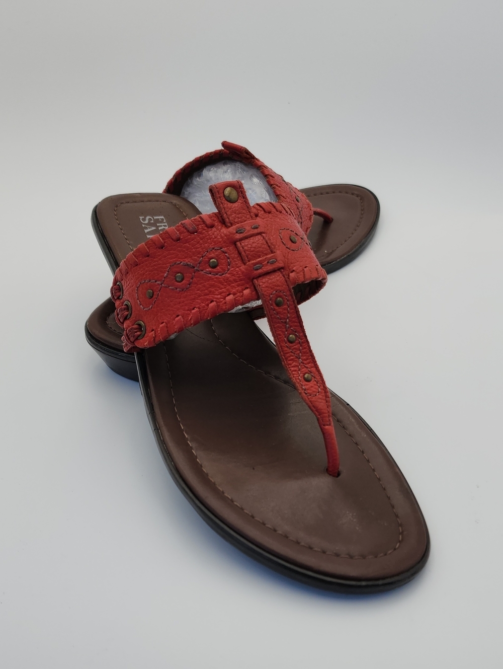 Franco Sarto Red Leather Braided Thong Women's Sandals Size 7.5 - Picture 5 of 12